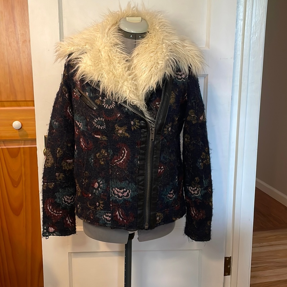 Free People Floral Faux Fur Lined Jacket